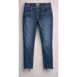 Mother Womens Jeans 25 Slim Skinny Crop Frayed Hem Blue Denim The Looker USA